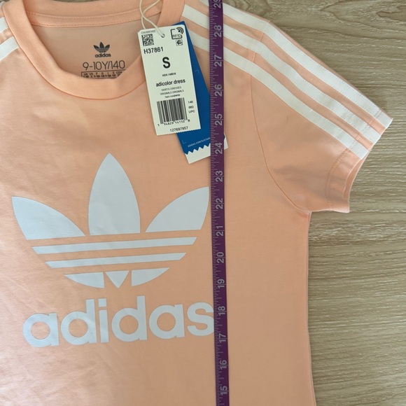 Adidas‎ 9-10 Years NEW Peach Orange Dress Short Sleeve Logo Print Outdoor Pastel - Picture 8 of 8